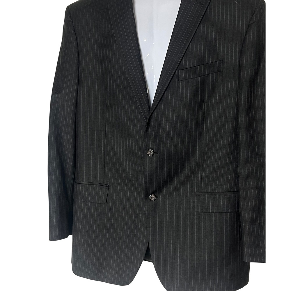 Ralph Lauren Dillards Jacket 46L Black Charcoal Pinstripe Made In Canada Wool